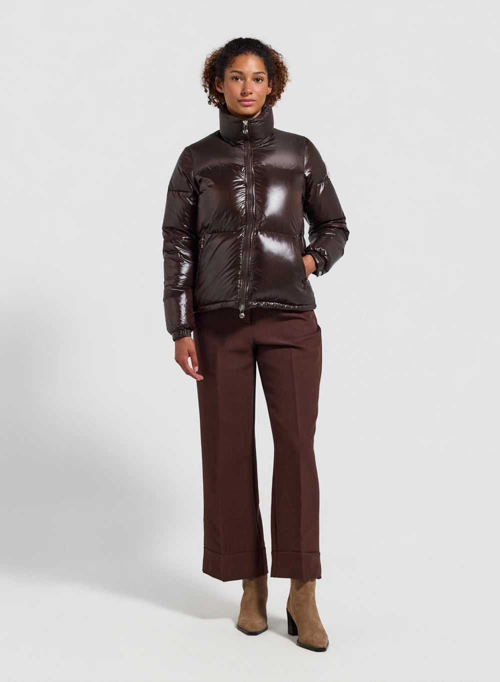 pyrenex-goldin-doudoune-femme-brillante-cintr-e-marron-fonc image 2