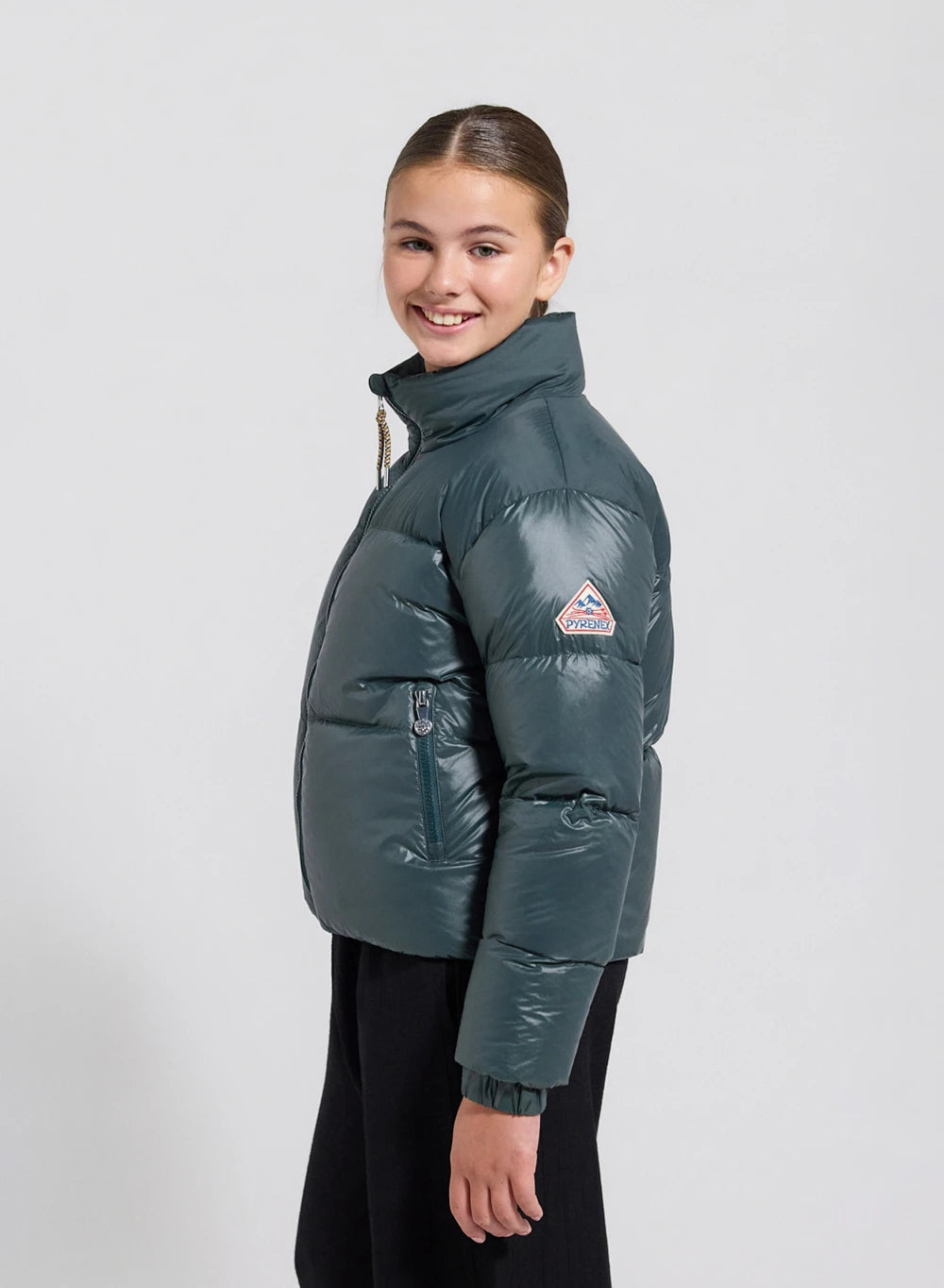 pyrenex-goldin-doudoune-fille-brillante-crop-vert-fonc image 3