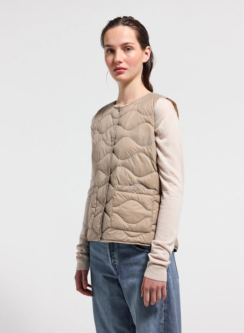pyrenex-orite-vest-doudoune-sans-manches-femme-beige image 1