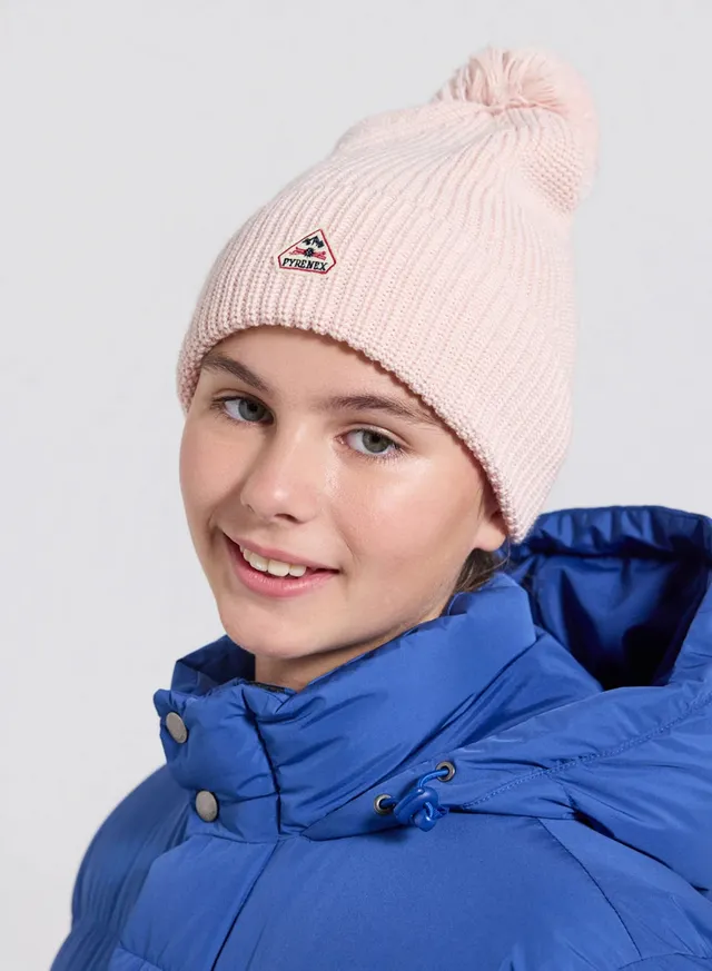 pyrenex-eki-bonnet-pompon-laine-enfant-rose-clair image 1