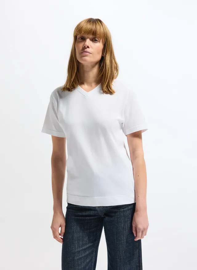 pyrenex-crocus-t-shirt-femme-col-v-blanc-en-coton-biologique image 1