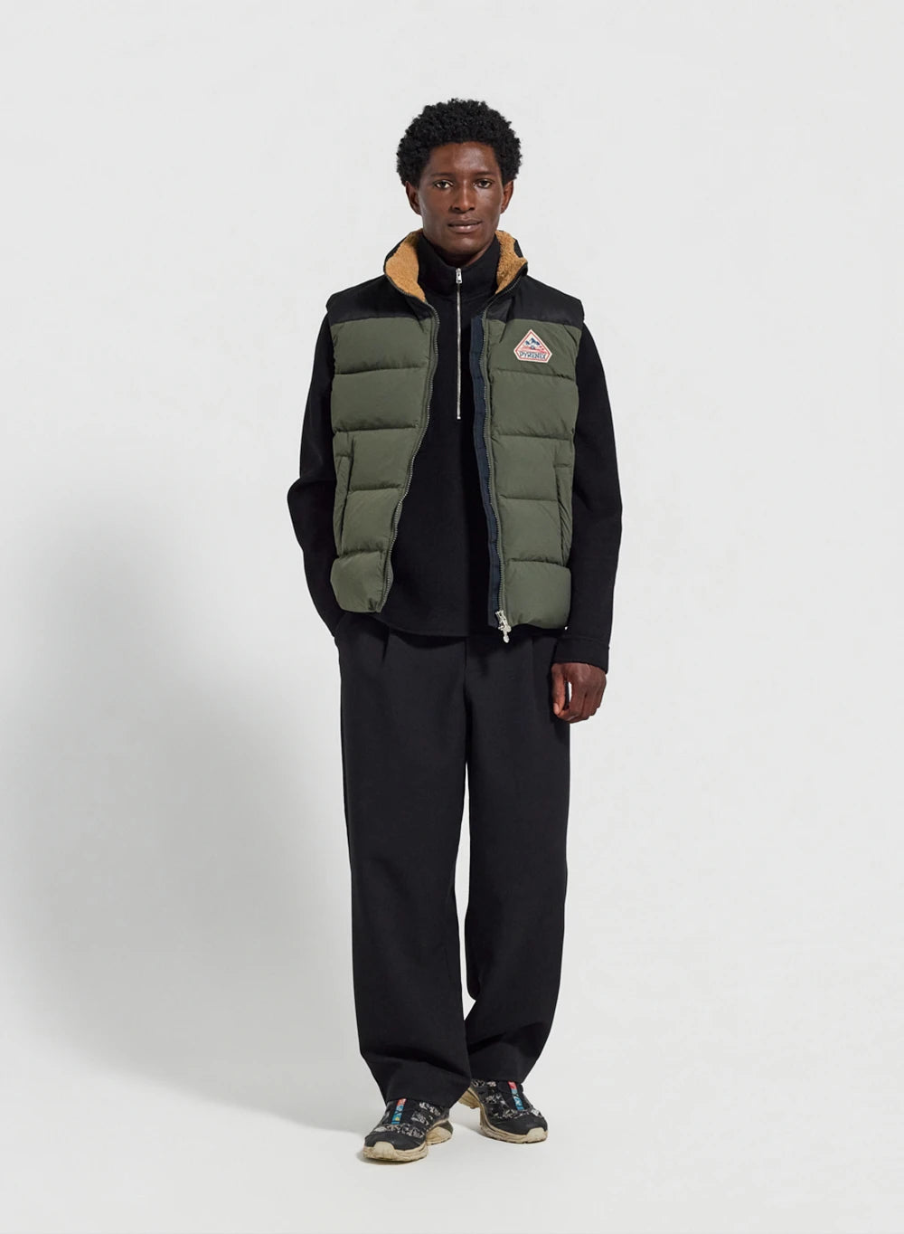 pyrenex-retro-john-doudoune-sans-manche-kaki-fonc-col-sherpa image 4