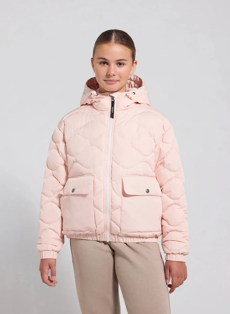 doudoune-bomber-capuche-enfant-pyrenex-beille-rose-clair image 1