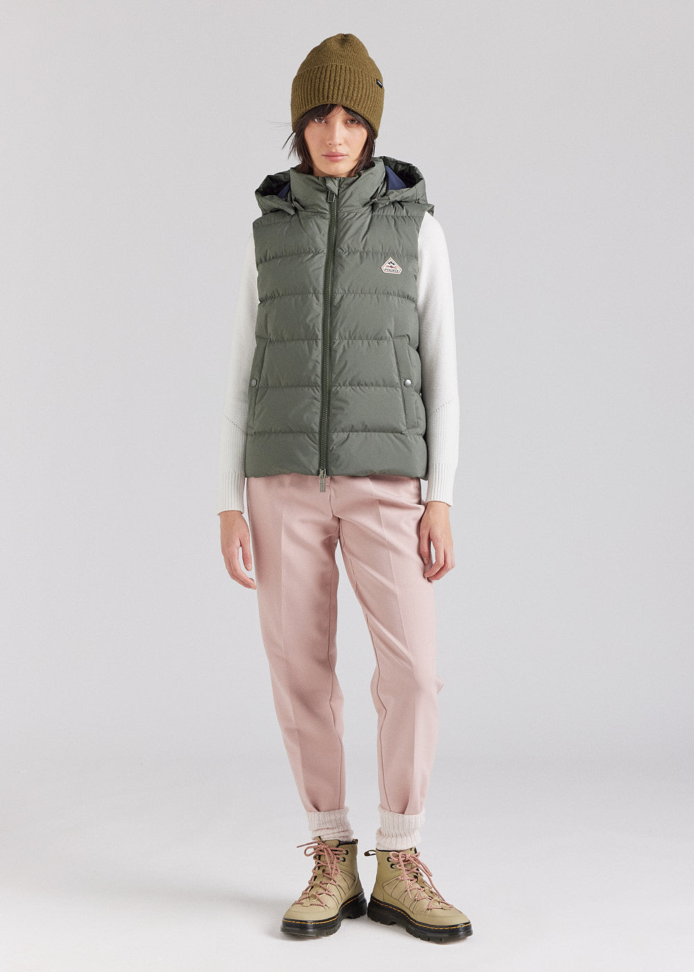 pyrenex-spoutnic-doudoune-sans-manches-femme-capuche-amovible-deep-khaki image 2