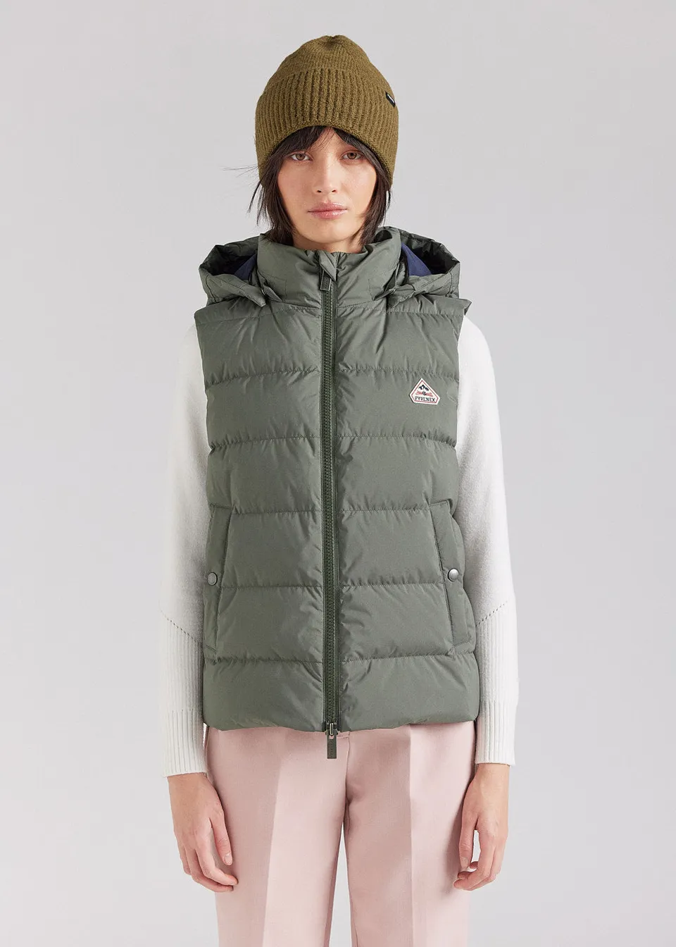 pyrenex-spoutnic-doudoune-sans-manches-femme-capuche-amovible-deep-khaki image 1