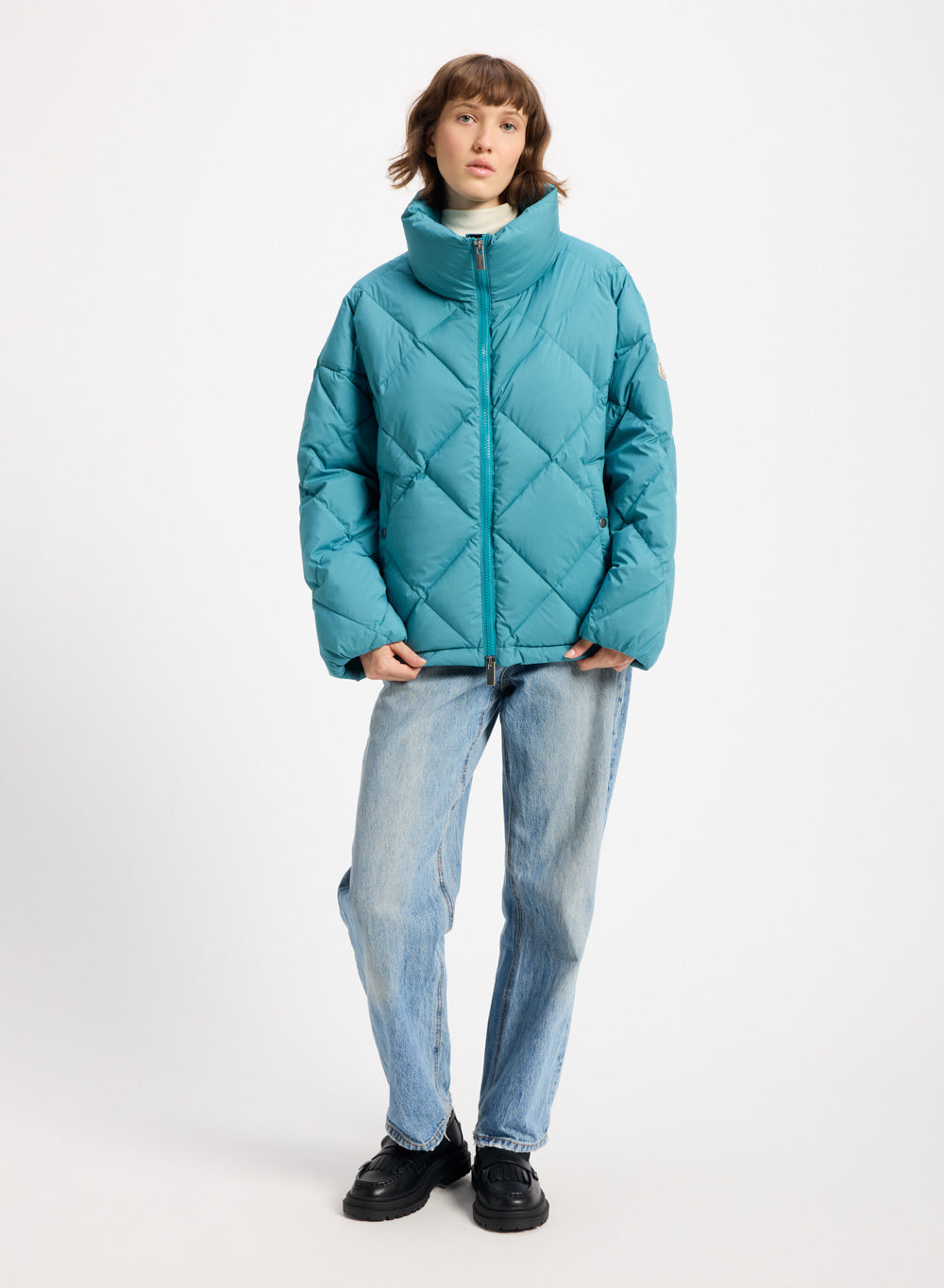 doudoune-oversize-femme-pyrenex-adele-col-enveloppant-turquoise image 2
