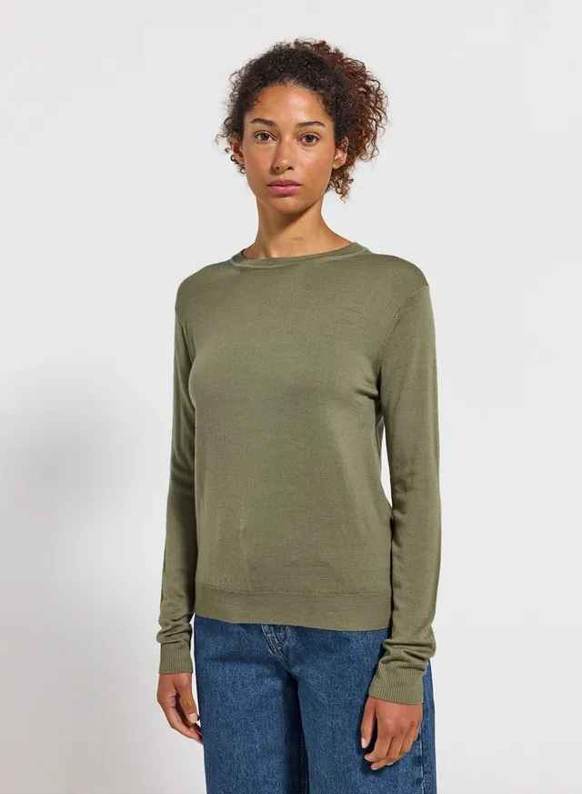 pyrenex-mysig-pull-fin-col-rond-laine-m-rinos-femme-kaki image 1