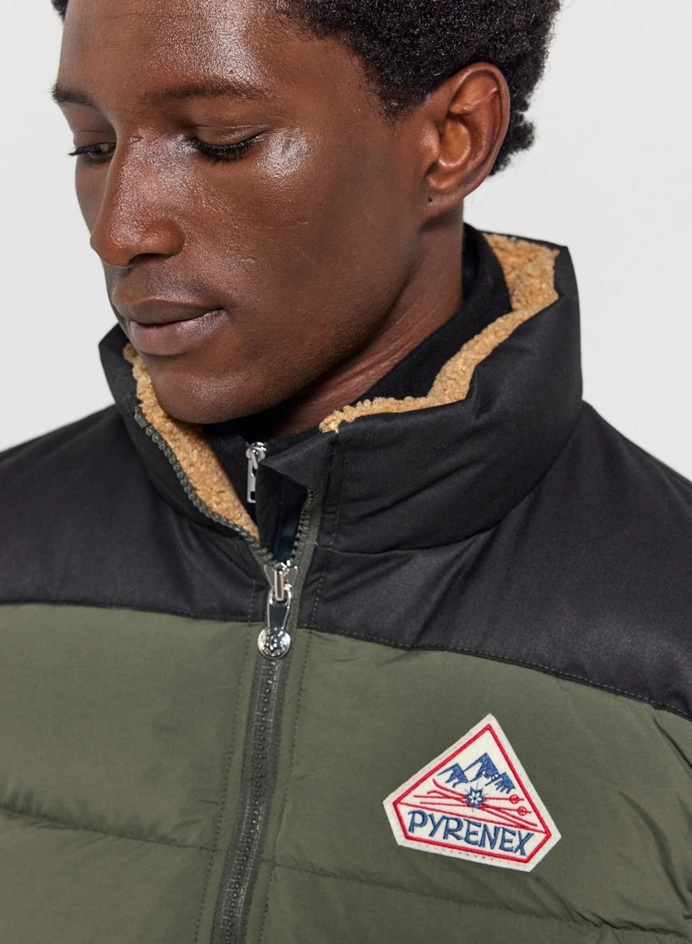 pyrenex-retro-john-doudoune-sans-manche-kaki-fonc-col-sherpa image 7