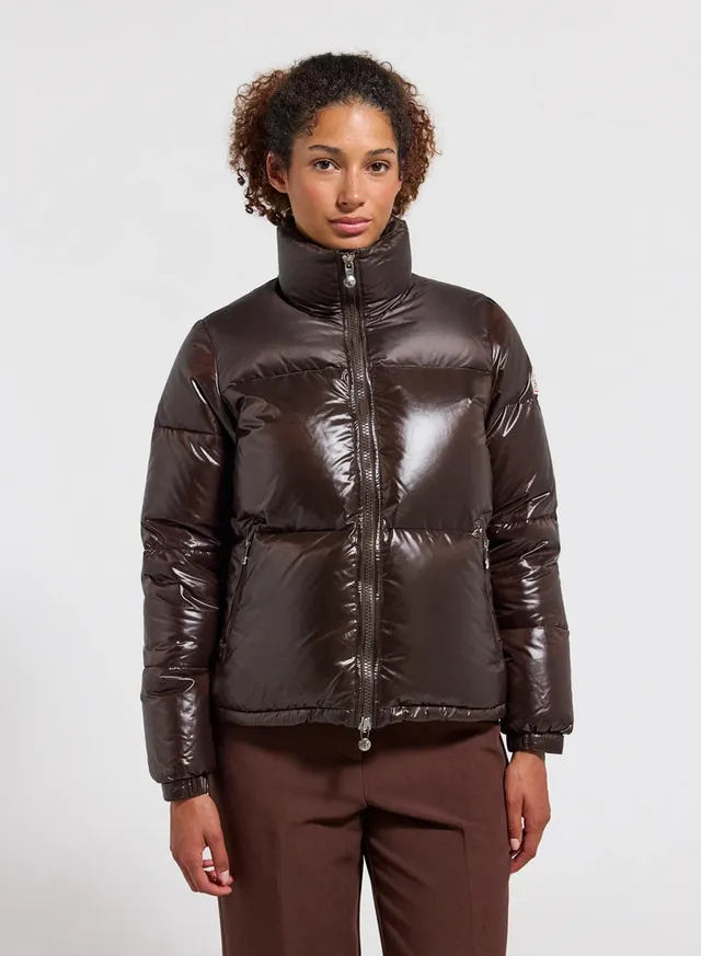 pyrenex-goldin-doudoune-femme-brillante-cintr-e-marron-fonc image 1