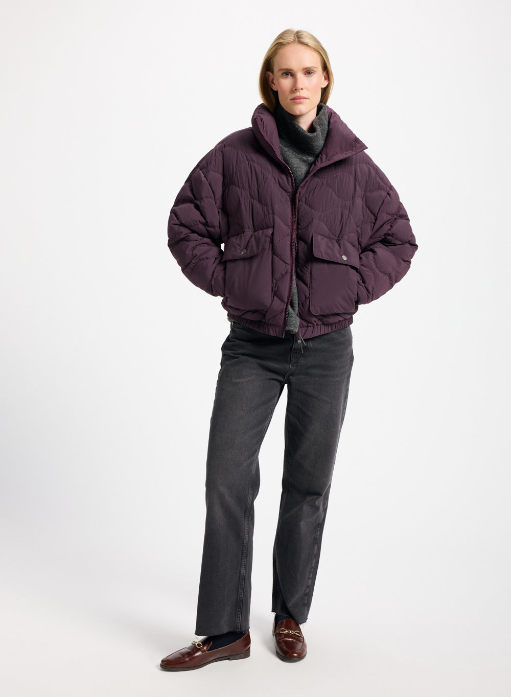 pyrenex-enola-doudoune-courte-bomber-femme-bordeaux image 2