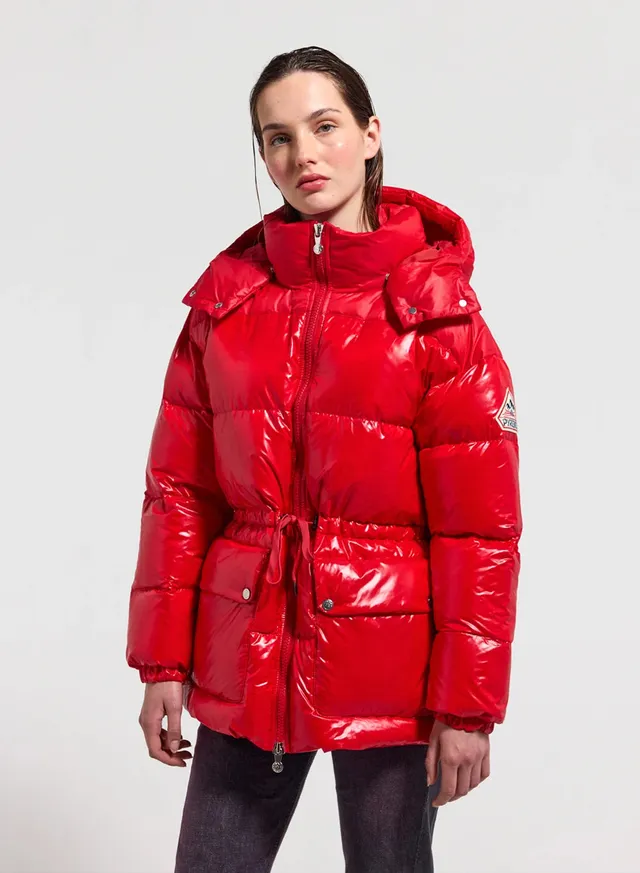 doudoune-brillante-capuche-femme-pyrenex-alexa-rouge-mi-longue image 1
