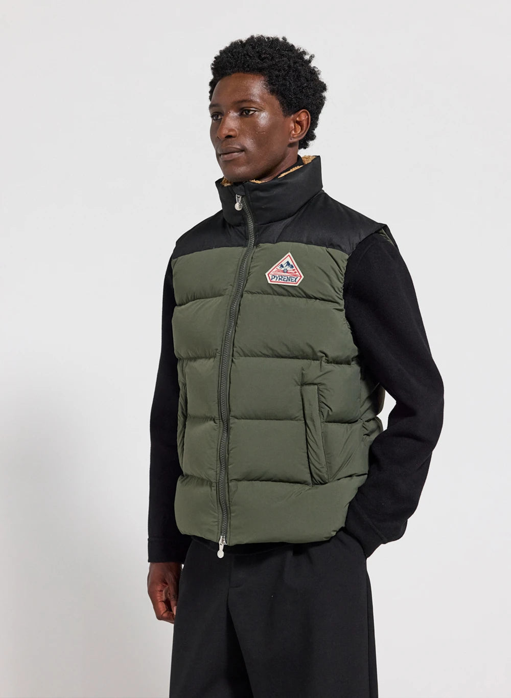 pyrenex-retro-john-doudoune-sans-manche-kaki-fonc-col-sherpa image 2