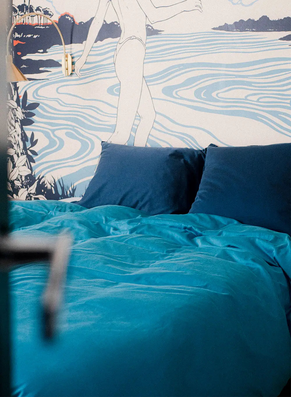 pyrenex-lily-housse-de-couette-unie-bleu-paon-coton-bio-tencel image 1