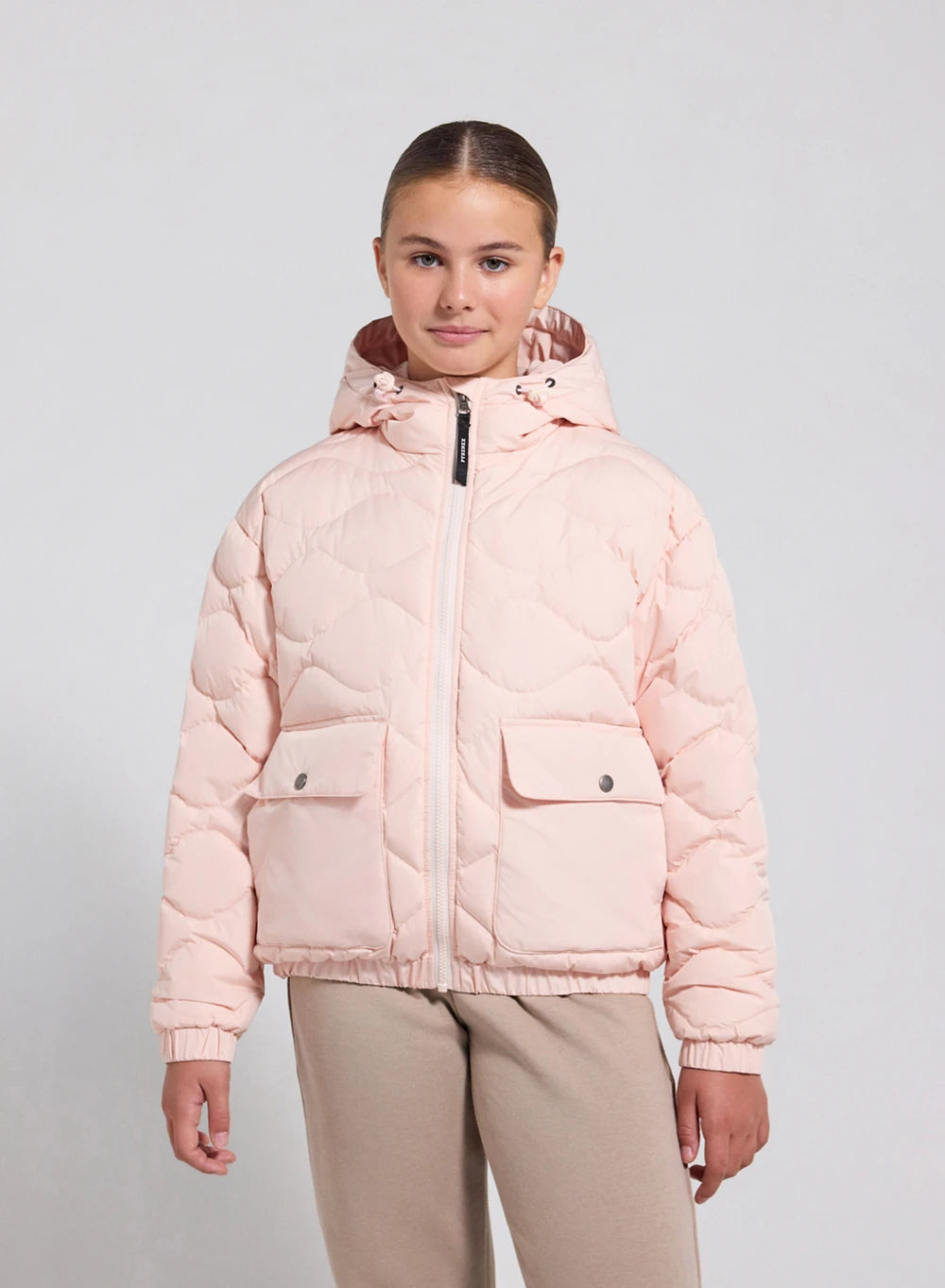 doudoune-bomber-capuche-enfant-pyrenex-beille-rose-clair image 1