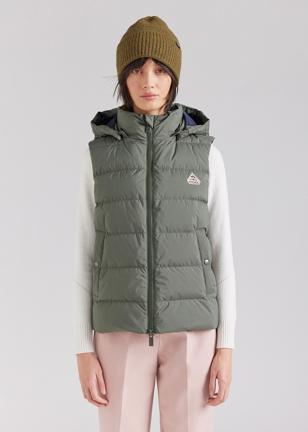 pyrenex-spoutnic-doudoune-sans-manches-femme-capuche-amovible-deep-khaki image 1