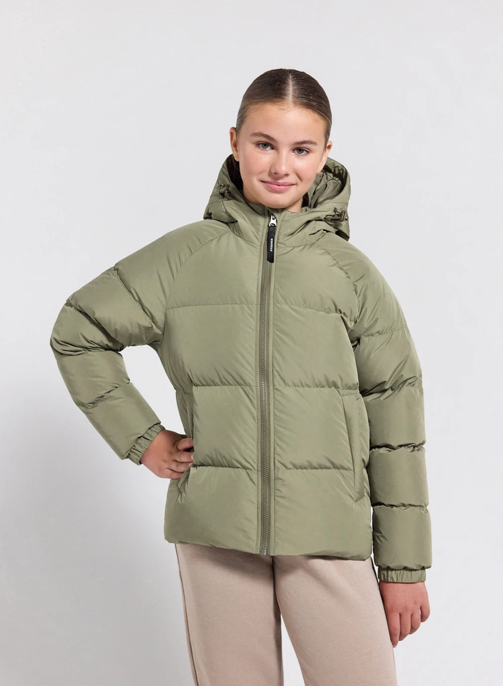 pyrenex-sten-smooth-doudoune-enfant-kaki-clair-capuche image 2