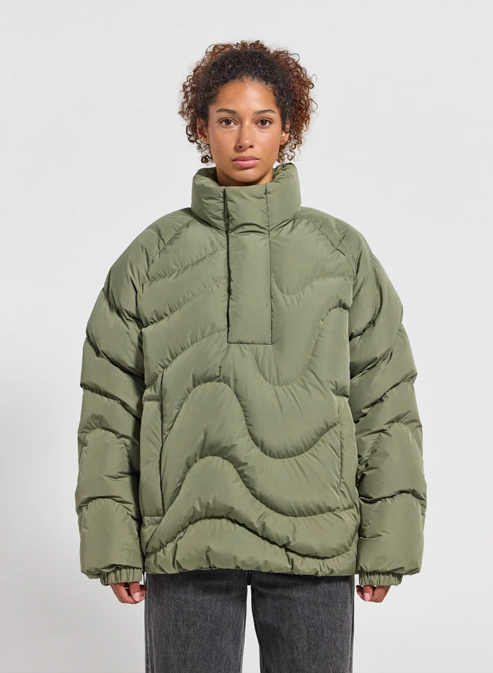 pyrenex-cairns-doudoune-unisexe-kaki-clair-demi-zip image 2
